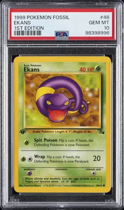 1999 POKEMON FOSSIL 1ST ED #46 EKANS PSA 10 - Image 1