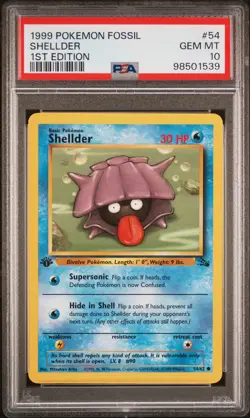 1999 POKEMON FOSSIL 1ST ED #54 SHELLDER PSA 10 - Image 1
