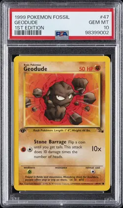 1999 POKEMON FOSSIL 1ST ED #47 GEODUDE PSA 10 - Image 1