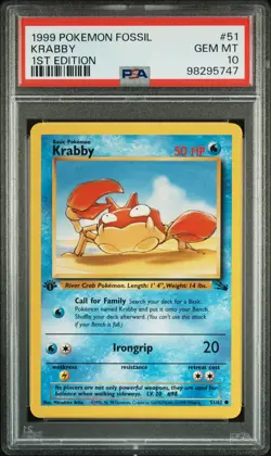 1999 POKEMON FOSSIL 1ST ED #51 KRABBY PSA 10 - Image 1
