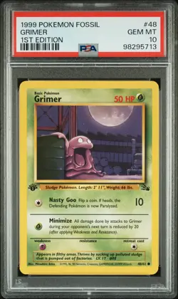 1999 POKEMON FOSSIL 1ST ED #48 GRIMER PSA 10 - Image 1