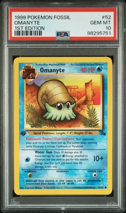 1999 POKEMON FOSSIL 1ST ED #52 OMANYTE PSA 10 - Image 1
