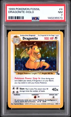 1999 POKEMON FOSSIL #4 DRAGONITE-HOLO PSA 7 - Image 1