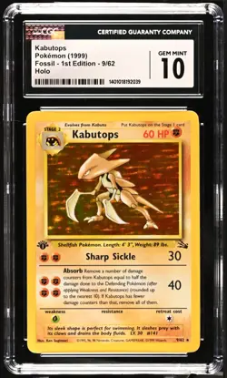 Kabutops Pokemon (1999) Fossil 1st Edition 9/62 Holo CGC 10 Gem Mint - Image 1