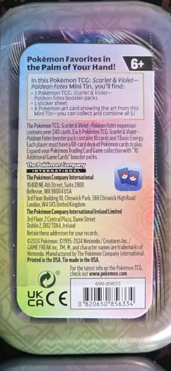 Pokemon TCG: Scarlet & Violet – Paldean Fates Mini Tin Set of 4 - Factory Sealed - Image 3