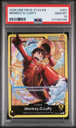 2026 One Piece English Monkey D Luffy ST29-001 Egghead Deck PSA 10 💎 POP 5 - Image 1