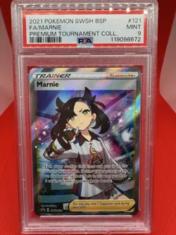 POKEMON SWSH MARNIE #121 PREMIUM TOURNAMENT COLLECTION PSA MINT 9 2021 TCG - Image 1