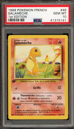 Pokemon Charmander (Salameche) Base Set 1st Edition FRENCH #46 PSA 10 Gem Mint - Image 1