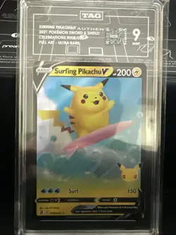 2021 POKEMON CELEBRATIONS #008 SURFING PIKACHU V TAG 9 - Image 1