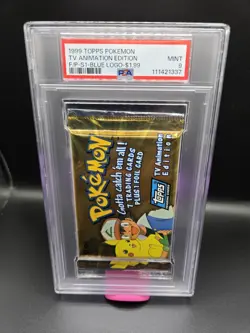 PSA 9 1999 TOPPS POKEMON TV ANIMATION SEALED FOIL PACK SERIES 1 BLUE LOGO - Image 1