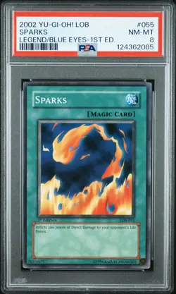 2002 YU-GI-OH! LOB-LEGEND OF BLUE EYES WHITE DRAGON 1ST ED #055 SPARKS PSA 8 - Image 1