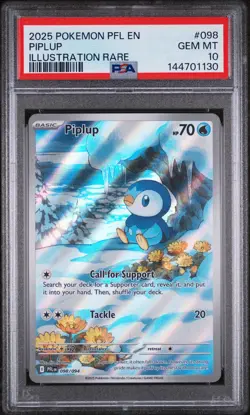 2025 Pokemon Pfl En-Phantasmal Flames #098 Piplup Illustration Rare PSA 10 - Image 1