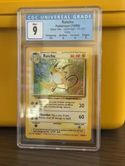 Vintage WOTC CGC 9 MINT Raichu 1999 Base Set 14/102 Holo Pokemon Card Subgrades - Image 1