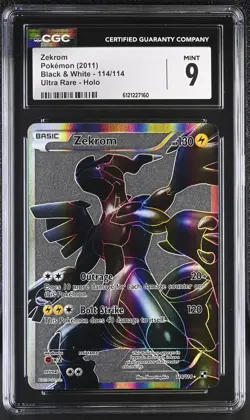 CGC 9 MINT Zekrom 2011 Black & White 114/114 Ultra Rare Holo Pokemon Card - Image 1