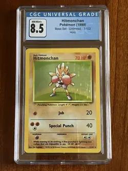 Hitmonchan 7/102 Holo Base Set Unlimited CGC 8.5 NM/MINT+ Pokemon - Image 1