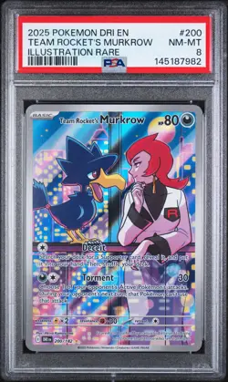 2025 POKEMON DRI EN-DESTINED RIVALS #200 TEAM ROCKET'S MURKROW PSA 8 - Image 1