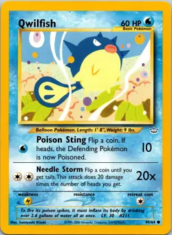 Qwilfish 49/64 Neo Revelation Unlimited NM Pokemon TCG - Image 1