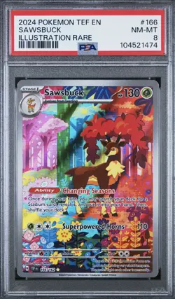 2024 POKEMON TEF EN-TEMPORAL FORCES ILLUSTRATION RARE #166 SAWSBUCK PSA 8 - Image 1