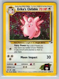 Erika's Clefable 3/132 Holo Rare Gym Heroes Pokemon DMG - Image 1