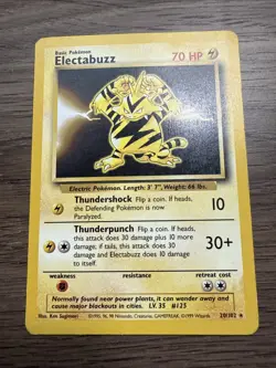 Pokemon Electabuzz 20/102 Unlimited Edition: Shadowless Base Set Pokemon Card NM - Image 1