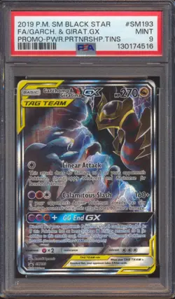 2019 POKEMON PARTNERSHIP TINS GARCHOMP GIRATINA GX FULL ART #SM193 PSA 9! - Image 1
