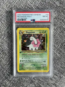 Meganium PSA 8 Pokemon WOTC 2000 Neo Genesis 1st Edition #10/111 Holo Swirl - Image 1
