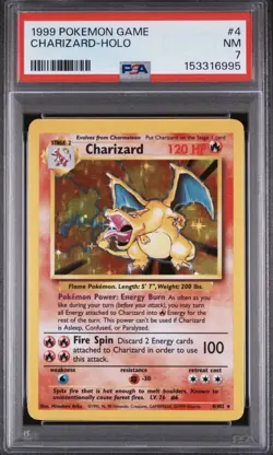 1999 Pokemon Charizard 004/102 Base Set Holo Unlimited PSA 7 - Image 1