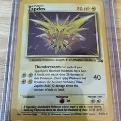 Pokemon TCG Zapdos Fossil 15/62 Holo Rare Unlimited 1999 Mitsuhiro Arita - Image 1