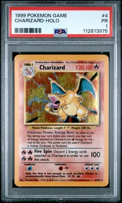 1999 POKEMON BASE SET UNLIMITED #4 CHARIZARD-HOLO PSA 1 - Image 1