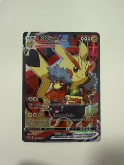 Pokemon TCG Rock Pikachu VCOS Cosplay Custom Full Art Holographic Card - Image 1