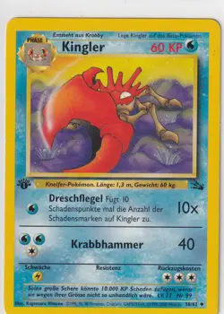 Pokemon Card Trading Card Fossil No. 38/62 Kingler First Edition German - Image 1