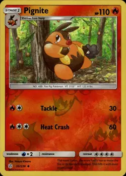 Pignite Uncommon SM Cosmic Eclipse 32/236 Fire Reverse Holo Pokemon Card - Image 1