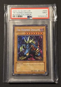 Konami Tri-Horned Dragon LOB-000 Reverse Foil Error Secret Rare PSA 9 2002 - Image 1