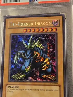 Konami Tri-Horned Dragon LOB-000 Reverse Foil Error Secret Rare PSA 9 2002 - Image 3