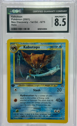 CGC 8.5 NM/Mint + Kabutops 2001 Neo Discovery 1st Edition 6/75 Holo Pokemon Card - Image 1