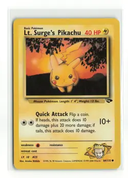 LT. SURGE'S PIKACHU 84/132 GYM CHALLENGE POKEMON TCG LP - Image 1