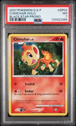 2007 POKEMON DIAMOND & PEARL BLACK STAR PROMO #DP02 CHIMCHAR-HOLO PSA 7 - Image 1