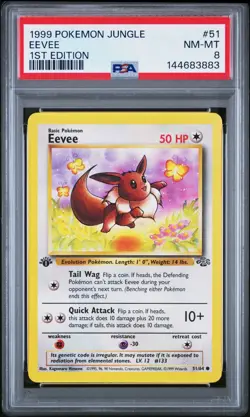 1999 Pokemon Eevee 1st Edition Graded PSA 8 Jungle #51 Rare *NEW CERT* - Image 1