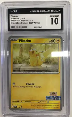 Pokemon TCG Pikachu Illustration Contest 2024 Winner 214 Black Star Promo CGC 10 - Image 1