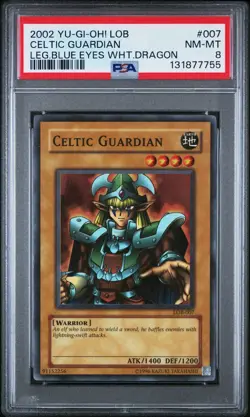 2002 Yu-Gi-Oh! Celtic Guardian Legend of Blue Eyes LOB Unlim Super Rare PSA 8 - Image 1