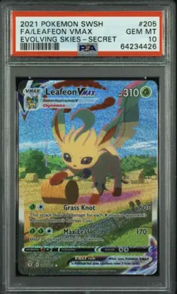 Pokemon 2021 Leafeon VMAX #205 Evolving Skies SECRET ALT ART HOLO PSA 10 - Image 1
