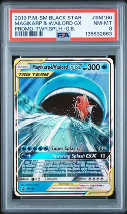 2019 POKEMON SM BLACK STAR PROMO #SM166 MAGIKARP & WAILORD GX PSA 8 - Image 1