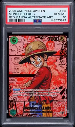 One Piece Carrying on His Will Monkey D. Luffy OP13-118 Red Manga Luffy PSA 10 - Image 1