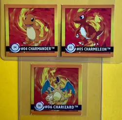 Charmander Charizard Evolution Pokemon 1999 SeR. 1 Nintendo stickers BONUS CARD! - Image 1