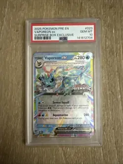 Pokemon TCG Prismatic Evolutions Vaporeon EX Stamped Promo Card 023/131 PSA 10 - Image 1