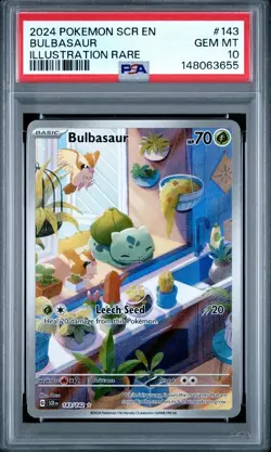 Pokemon TCG Bulbasaur Stellar Crown Illustration Rare Card 143/142 PSA 10 - Image 1