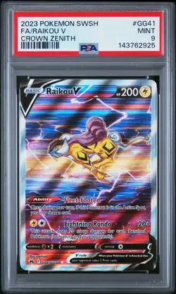 2023 POKEMON SWORD & SHIELD CROWN ZENITH #GG41 FULL ART/RAIKOU V PSA 9 *CLEAN* - Image 1
