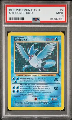 1999 Pokemon Fossil Articuno #2/62 Unlimited Holo Rare PSA 9 - Image 1