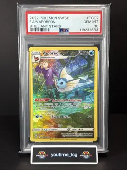 2022 Pokemon Sword & Shield Brilliant Stars Fa Vaporeon #TG02 PSA 10 - Image 1