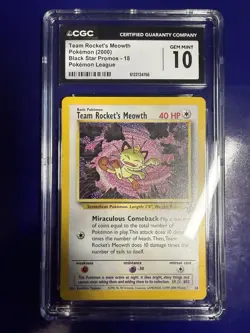 2000 POKEMON BLACK STAR PROMOS #18 TEAM ROCKET'S MEOWTH CGC 10 GEM MINT - Image 1